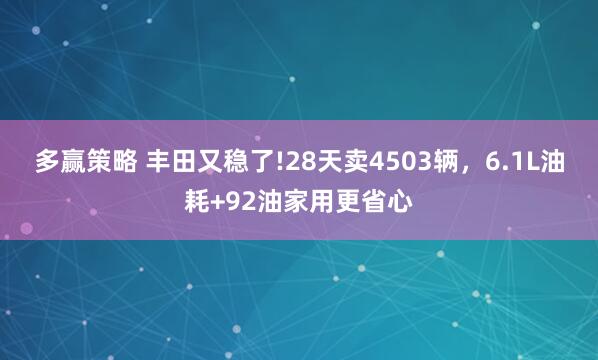 多赢策略 丰田又稳了!28天卖4503辆，6.1L油耗+92油家用更省心