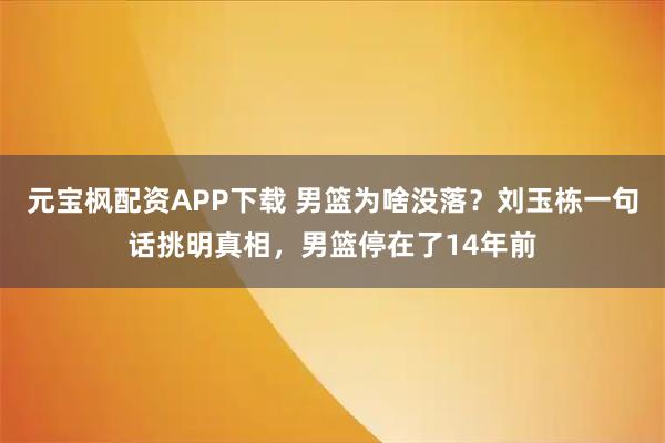 元宝枫配资APP下载 男篮为啥没落？刘玉栋一句话挑明真相，男篮停在了14年前